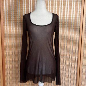 Vintage Y2K Arden B chocolate brown mesh scoop neck long sleeve